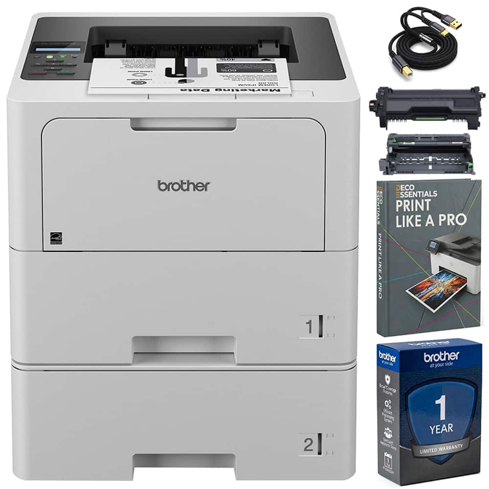 Brother - HL-L6210DWT Business Monochrome Laser Printer, White w/ Print Like A Pro Bundle