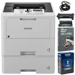 Brother - HL-L6210DWT Business Monochrome Laser Printer, White w/ Print Like A Pro Bundle
