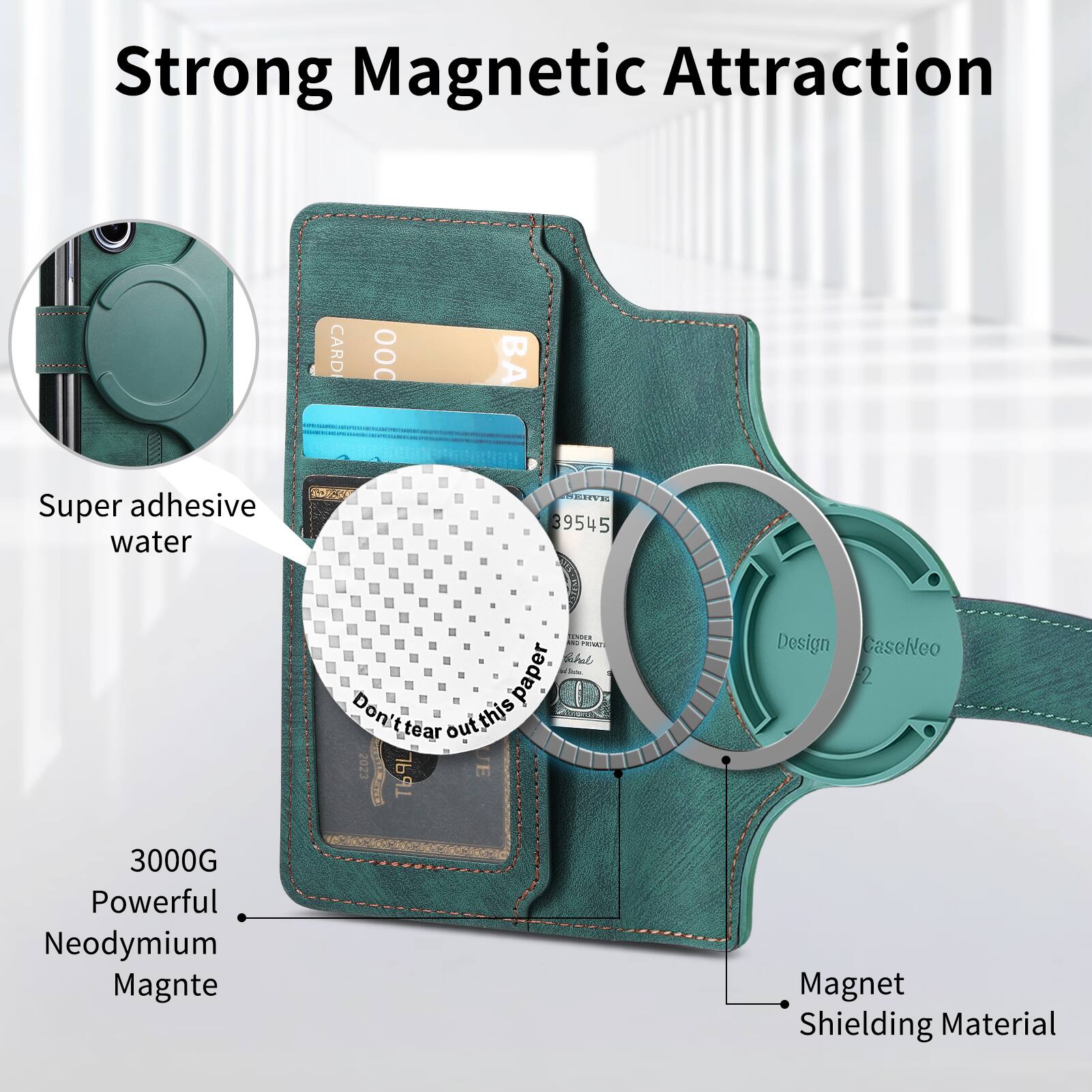 Strong Magnetic Attraction  
CARD 000 B  
Super adhesive water  
NDR EIT8 89545 NE - PR  
Cahal paper  
Don't tear out this paper  
2023  
E Design CaseNeo 2  
3000G Powerful Neodymium Magnet  
Magnet Shielding Material