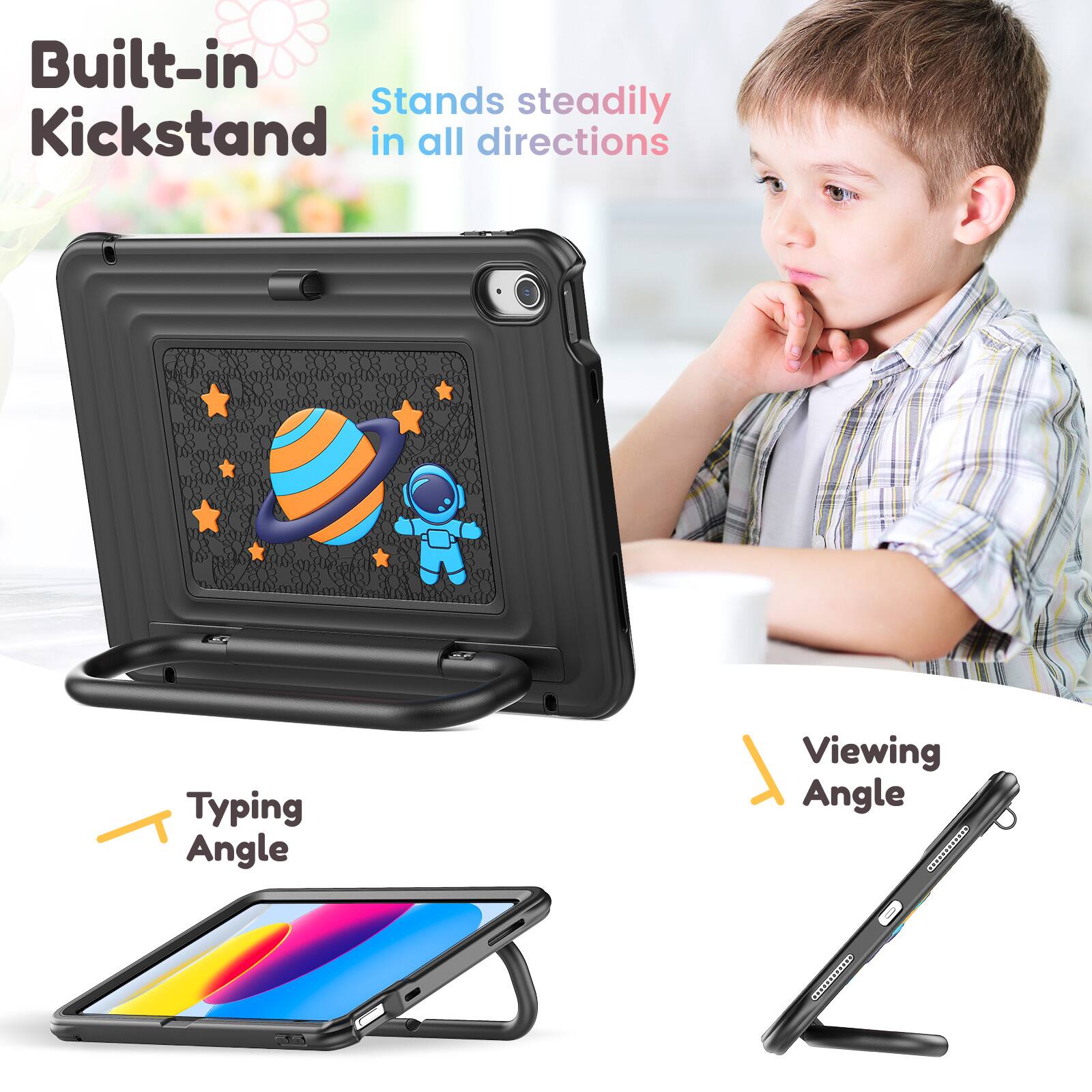 Built-in Kickstand  
Stands steadily in all directions  
Typing Angle  
Viewing Angle