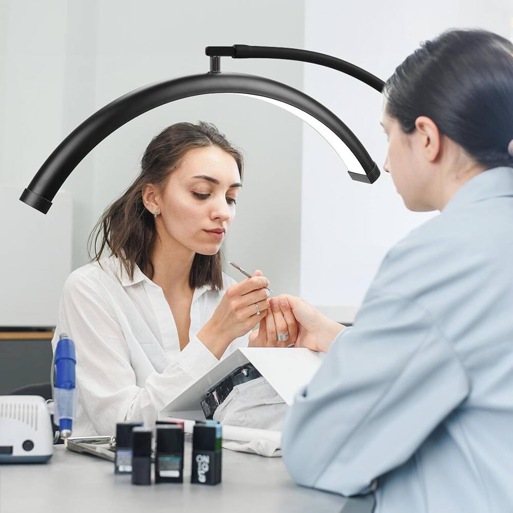 Alt View 2. MOSZAR LLC - Half Moon LED Floor Lamp, Dimmable, Shadow-Free for Home & Work.