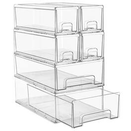 Sorbus - 2 Medium & 4 Small Stackable Storage Drawers – Plastic Organizer Bins with Handles - Clear
