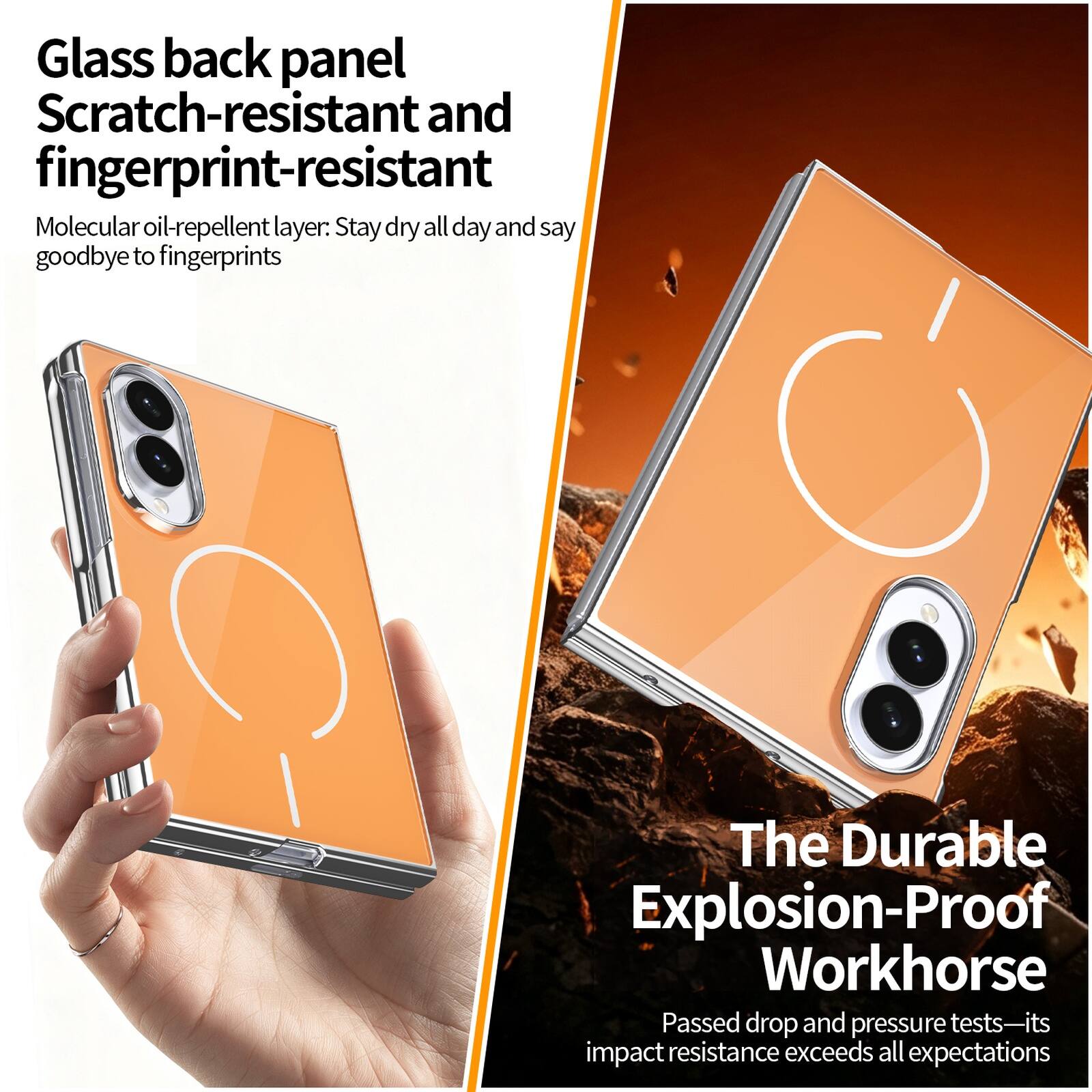 Glass back panel Scratch-resistant and fingerprint-resistant Molecular oil-repellent layer: Stay dry all day and say goodbye to fingerprints

The Durable Explosion-Proof Workhorse
Passed drop and pressure tests—its impact resistance exceeds all expectations