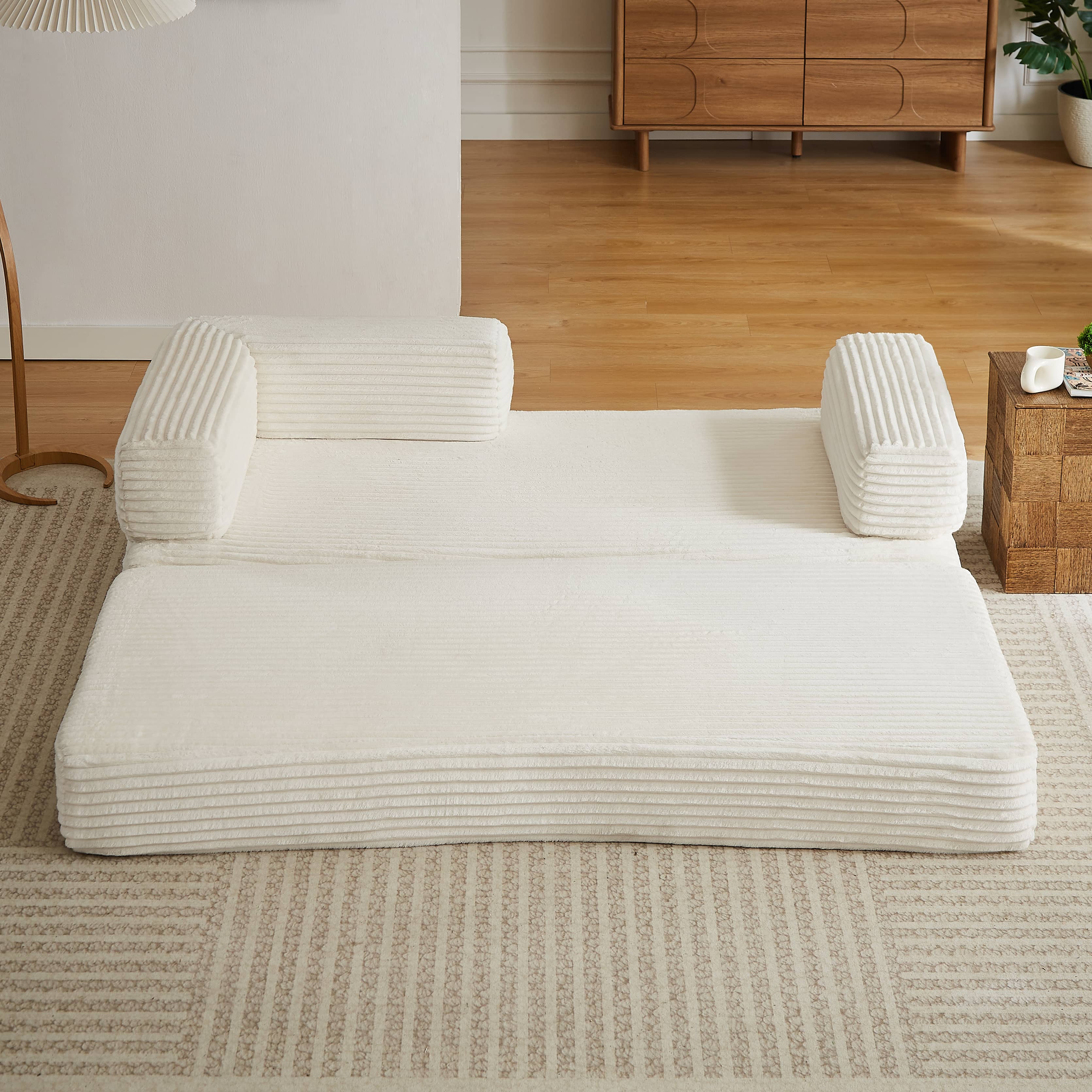 Anysun - Modern Modular Classic Color Scheme Corduroy Fabric Boneless Loveseat Sofa, No Assembly - Beige