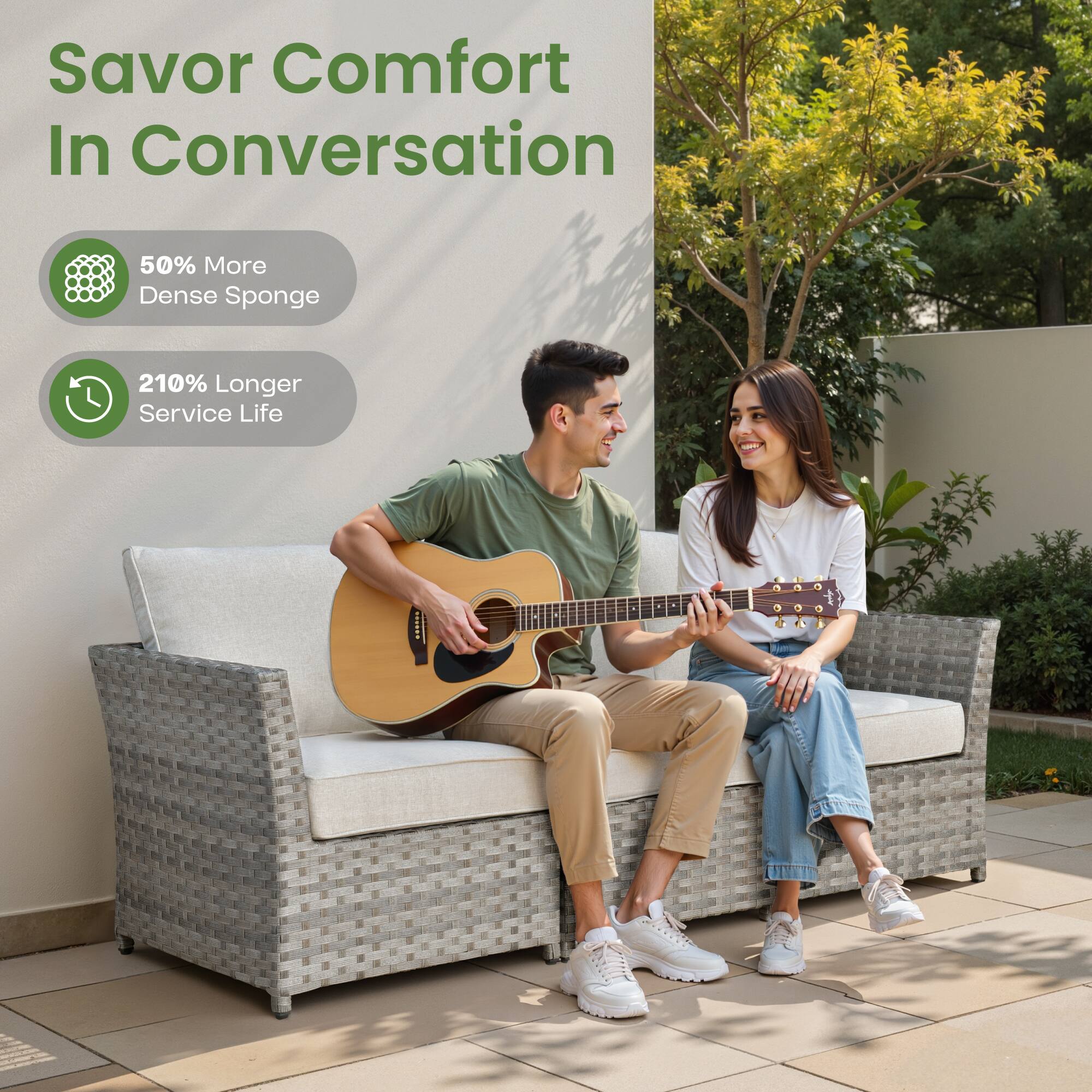 Savor Comfort In Conversation

- 50% More Dense Sponge
- 210% Longer Service Life