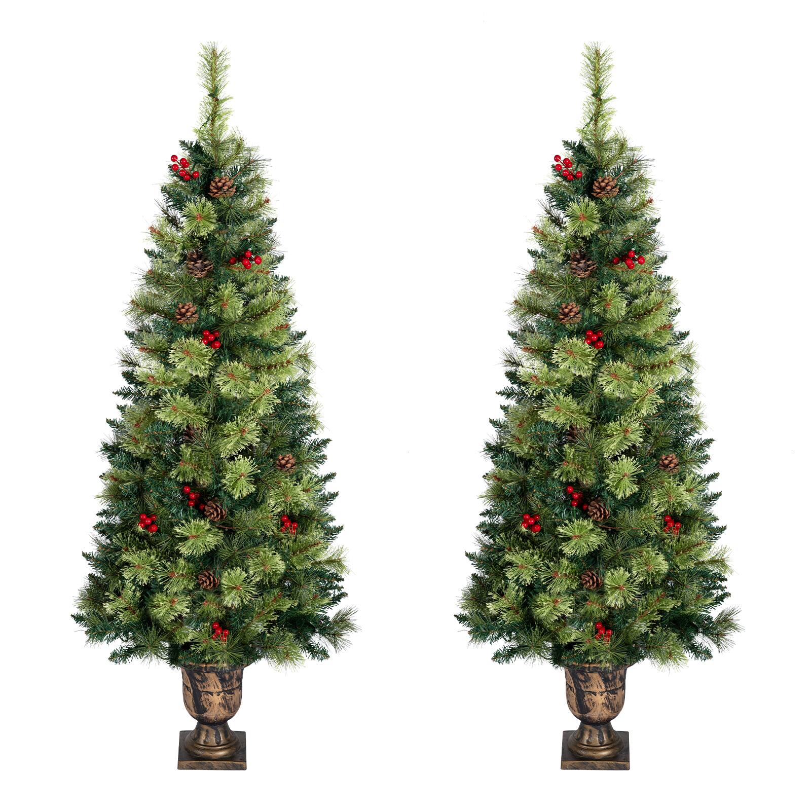 Alt View 9. Costway - Costway 2PCS 5 ft Artificial Xmas Tree with 260 Branch Tips, 12 Pine Cones, 100 LED Lights Green 2 pcs - Green.