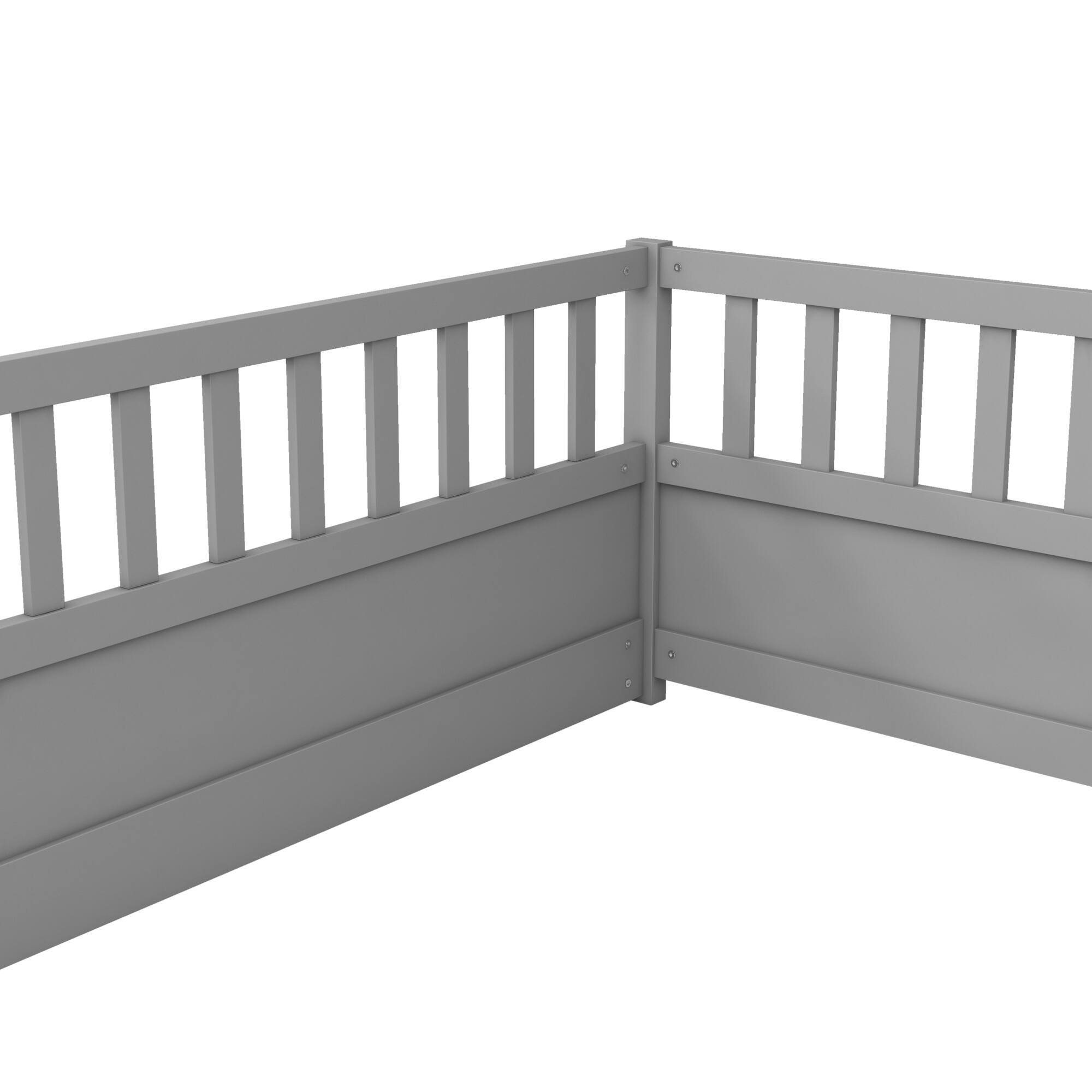 Alt View 10. GOODSILO - Full Size Floor Bed with High Security Barrier and Door for Children, Montessori Style Wooden Frame - Grey.