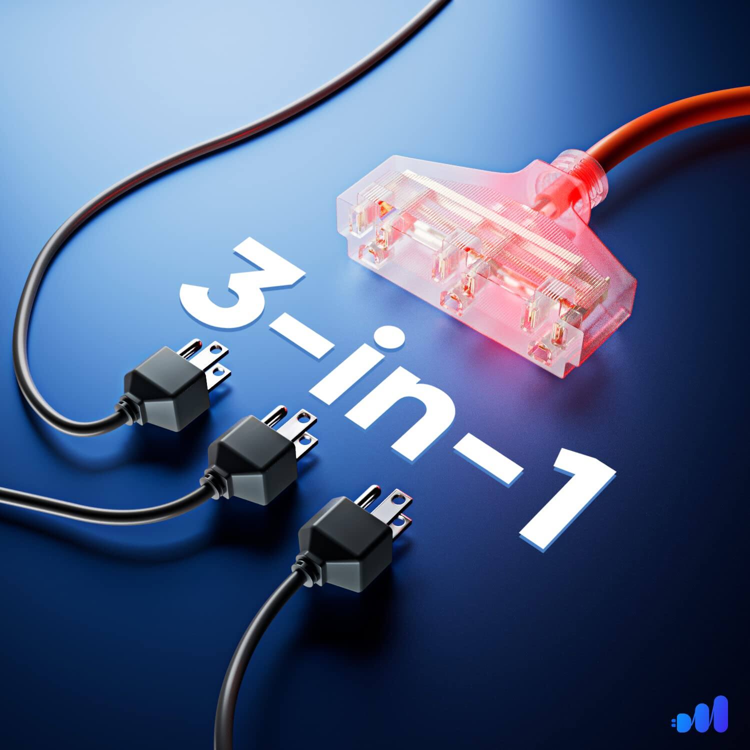 Alt View 1. Maximm - Extension Cord 15 ft, Extension Cord with Multiple Outlets, SJTW 14 Gauge ETL Listed - Orange.