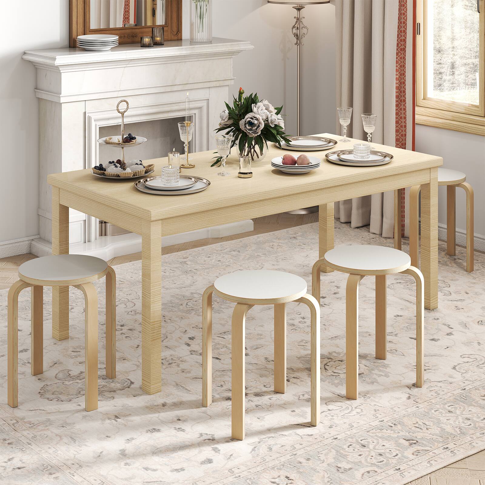 Alt View 1. Costway - Costway Set of 4 18" Stacking Stool Round Dining Chair Backless Wood Home Decor - White.