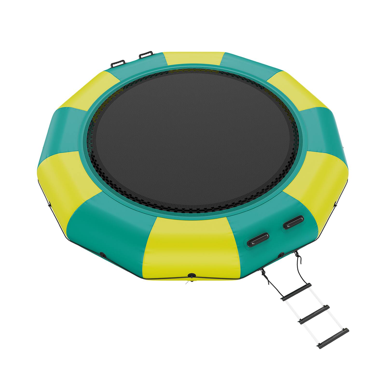 Alt View 4. VEVOR - Inflatable Water Bouncer, 12ft Recreational Water Trampoline, Portable Bounce Swim Platform with 3-Step Ladder - Yellow, green.