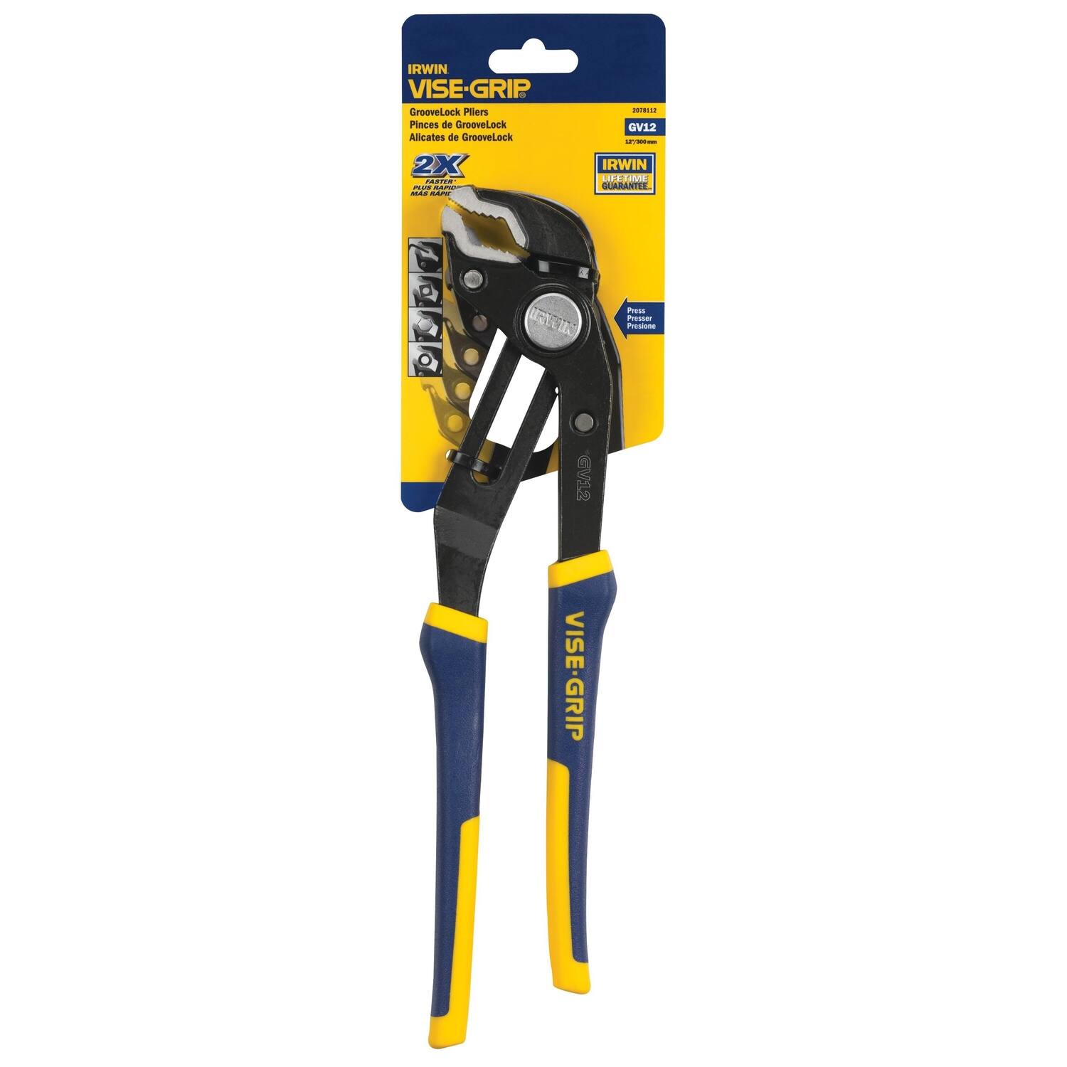 IRWIN VISE-GRIP GrooveLock Pliers  
Pinces de GrooveLock  
Alicates de GrooveLock  
2X  
GV12  
IRWIN  
LEGO SURRANTES  
Presser  
Pressione  
GV12
