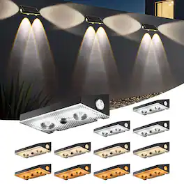 Unique Bargains - Solar Fence Lights Outdoor 12pcs 3CCT Warm White Cool White 3-Way Solar Deck Lights IP65 Waterproof for Outside Stairs - White Warm Cool