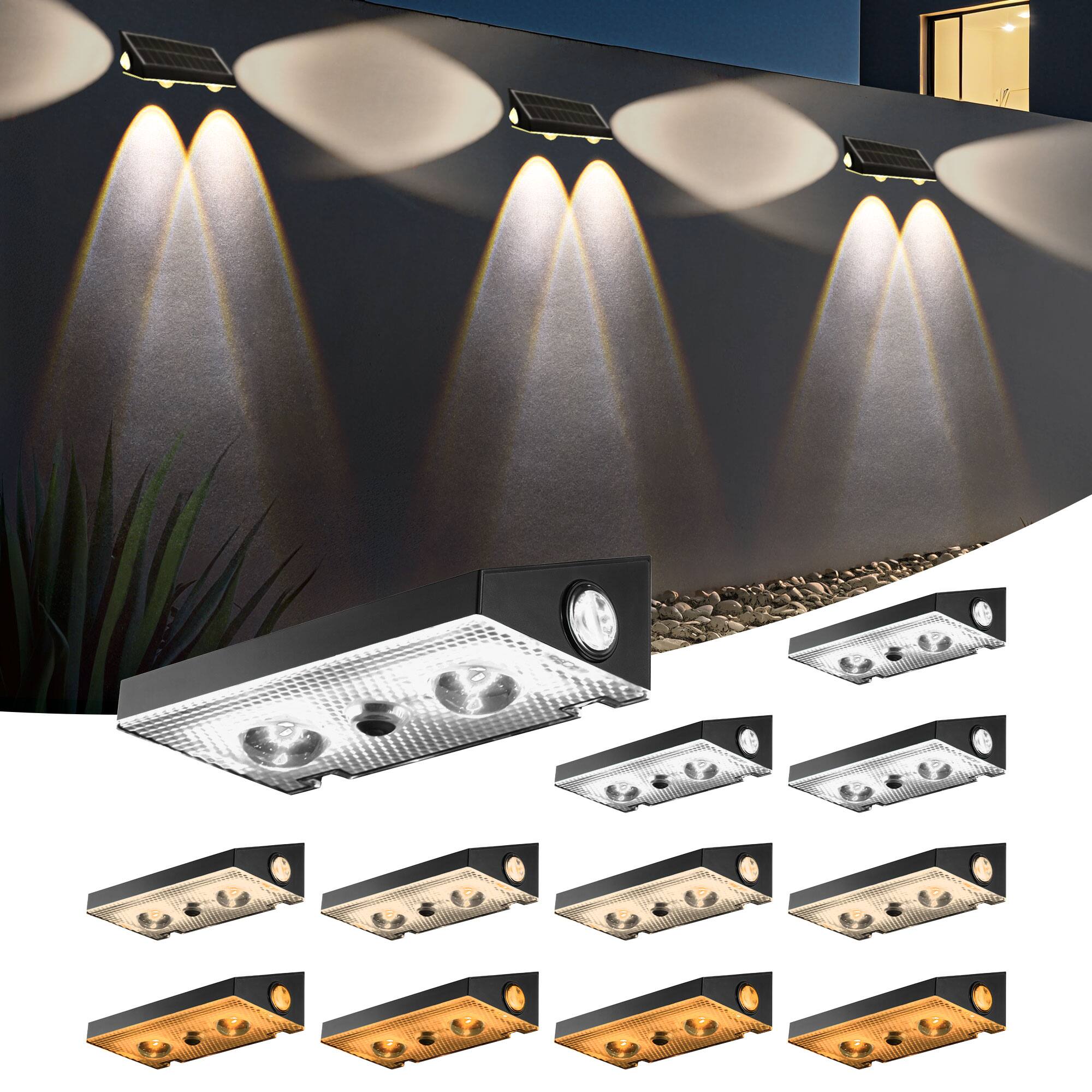 Front. Unique Bargains - Solar Fence Lights Outdoor 12pcs 3CCT Warm White Cool White 3-Way Solar Deck Lights IP65 Waterproof for Outside Stairs - White Warm Cool.