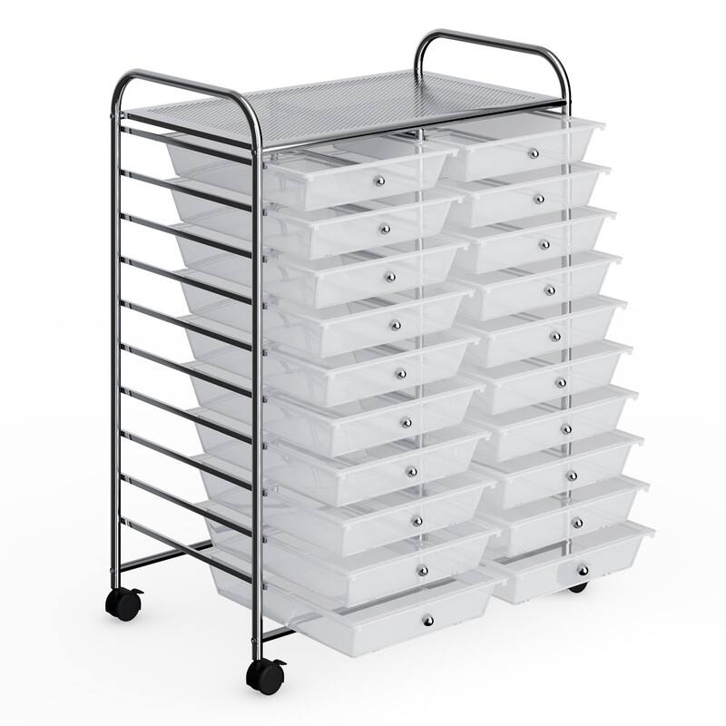 Alt View 5. WELLFOR - 20 Drawer Rolling Storage Cart Organizer,Art & Craft Storage Cart Tools Scrapbook Paper Office School Organizer - Transparent.