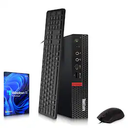 Lenovo - Refurbished Excellent - Tiny Desktop PC M-Series | AMD Ryzen 5 3400GE | 3.3GHz | 16GB DRR4 Ram | 128GB + 500GB HDD | Wi-Fi | KB & Mouse | Win11 - Black