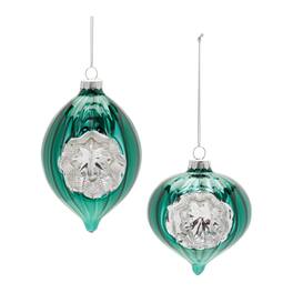 BreeBe - Green Glass Reflector Ornaments – Set of 12 - Green, Silver