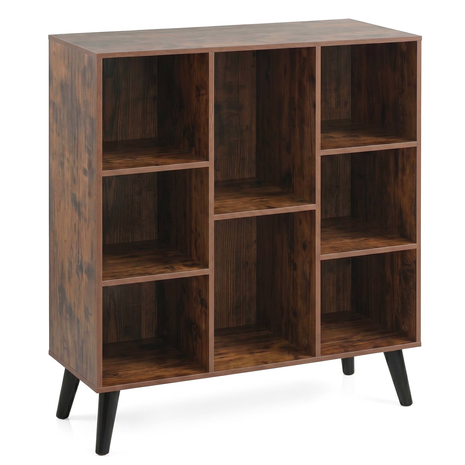 Alt View 9. Costway - Costway 8-Cube Bookshelf, 3-Tier Bookcase with Elevated Metal Legs for Living Room & Office - Rustic Brown.