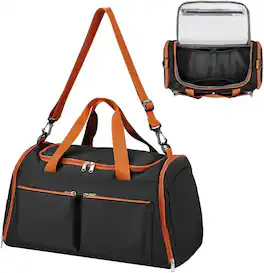 Quick Deer - 44L Multi-Pocket Sports Duffel Bag for Travel & Gym, Carry-On Weekender Bag with Wet Pocket and Shoulder Strap - Black & Brown