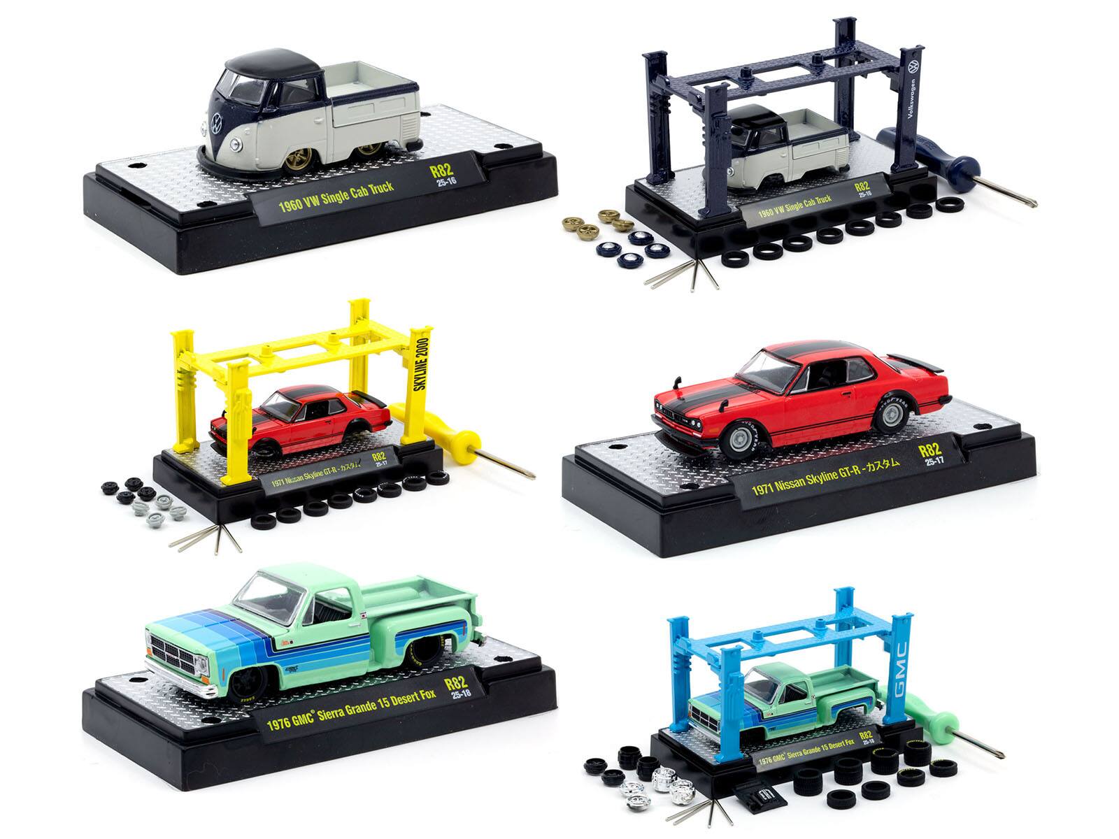 Volkswagen Cab Truck 1960 VW Single R82 25-16  
Ca Truck 1960 TH Single R32  
2000 SKYLINE R32  
A 1801 3aan1geG cm Skyle 15 R82  
25-17 Skyline GT-R 1971 Nissan - R82  
Desert Fox 25-12 Grande 15 GMC Sierra 1976  
2 Besert? T 8S Grande n DEC Sera 180% GMC