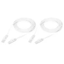 Unique Bargains - 2pcs Cat 6 Ethernet Cable 32AWG 250MHz Flat High Speed RJ45 Network Patch Cord - White