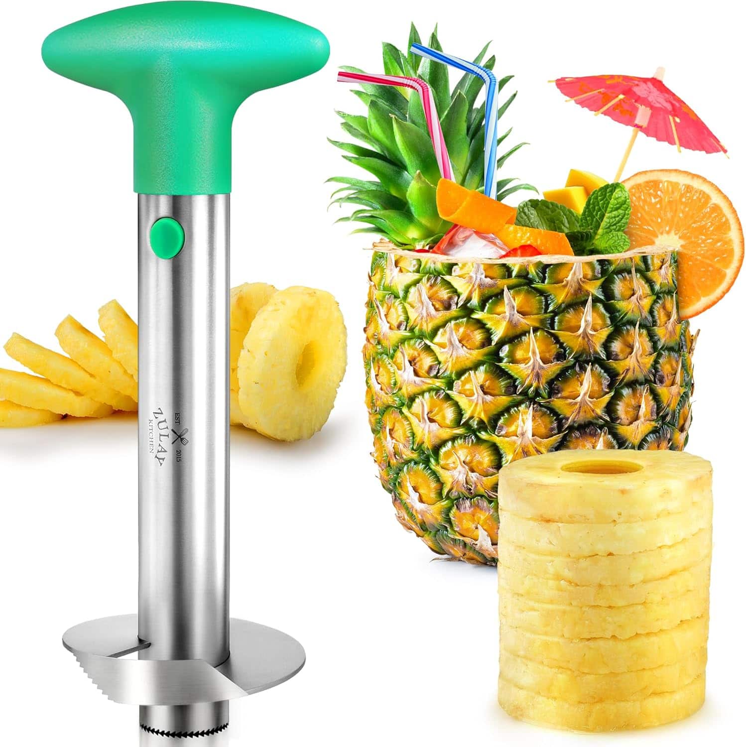Zulay Kitchen - Stainless Steel Pineapple Corer & Slicer with Eye Removal Tool - Mint