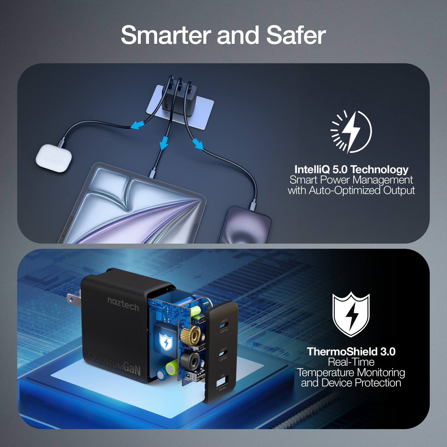 Smarter and Safer

IntelliQ 5.0 Technology  
Smart Power Management with Auto-Optimized Output

ThermoShield 3.0  
Real-Time Temperature Monitoring and Device Protection