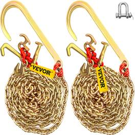 VEVOR - J Hook Chain, 2PCS 5/16" x 10' G80 15" Long Shank J Hook Tow Chain with RTJ Cluster Hook & Grab Hook - Copper