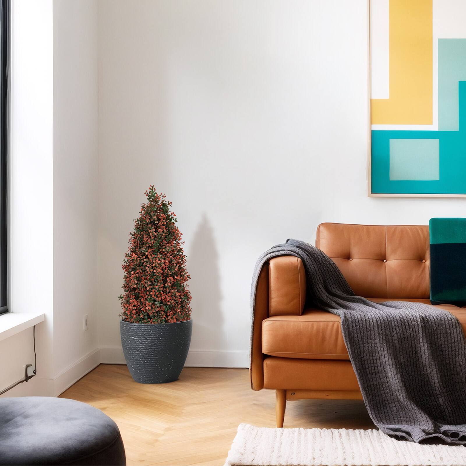 Alt View 4. Glintex - 3FT Artificial Boxwood Topiary Tree for Outdoor Porch and Patio Decoration, Red , 2pcs/set - Red.