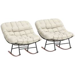 Outsunny - Outdoor Rocking Chair Set of 2, Oversized Rocking Papasan Chairs with Cushions, Steel Frame, Comfy Rockers - Beige