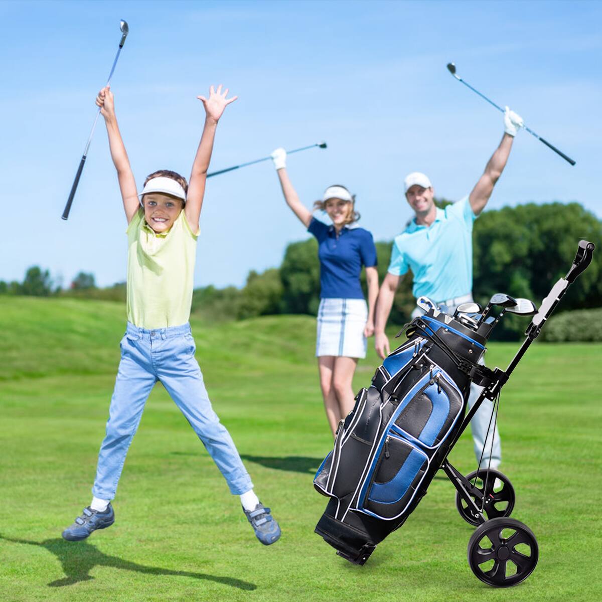 Alt View 4. Costway - Costway Folding 2 Wheel Push Pull Golf Club Cart Trolley Swivel w/Scoreboard Lightweight - Black.