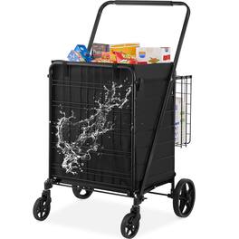 VEVOR - Folding Shopping Cart with Removable Waterproof Liner, 210LBS Large Capacity Jumbo Grocery Cart with Dual Basket - Black