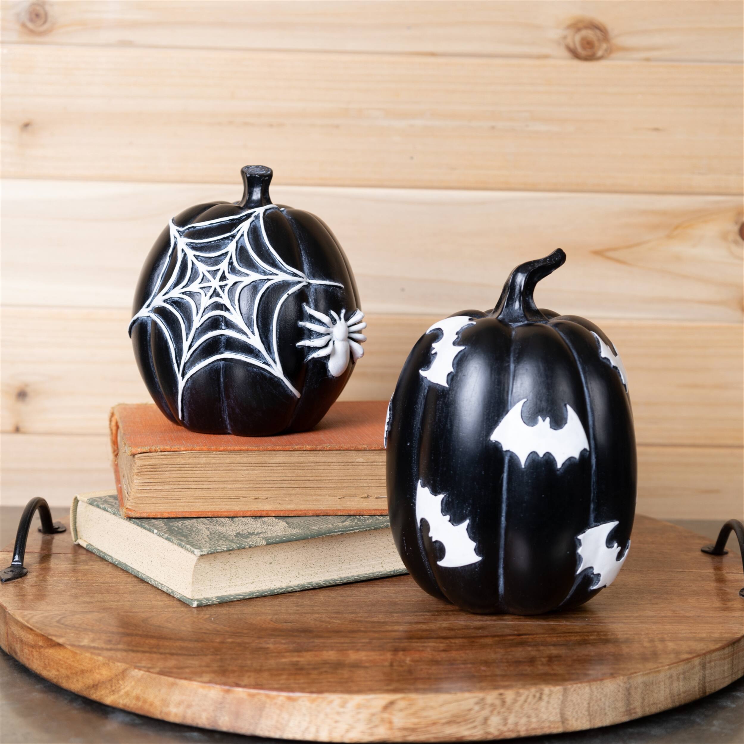 Angle. BreeBe - Halloween Spider and Bat Pumpkin (Set of 2) - Black, White.