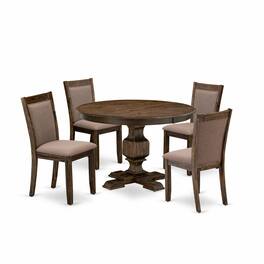 East West Furniture - 5-Pc Dining Set - Kitchen Pedestal Table and 4 Coffee Color Parson Padded Chairs with High Back - Multi-Color