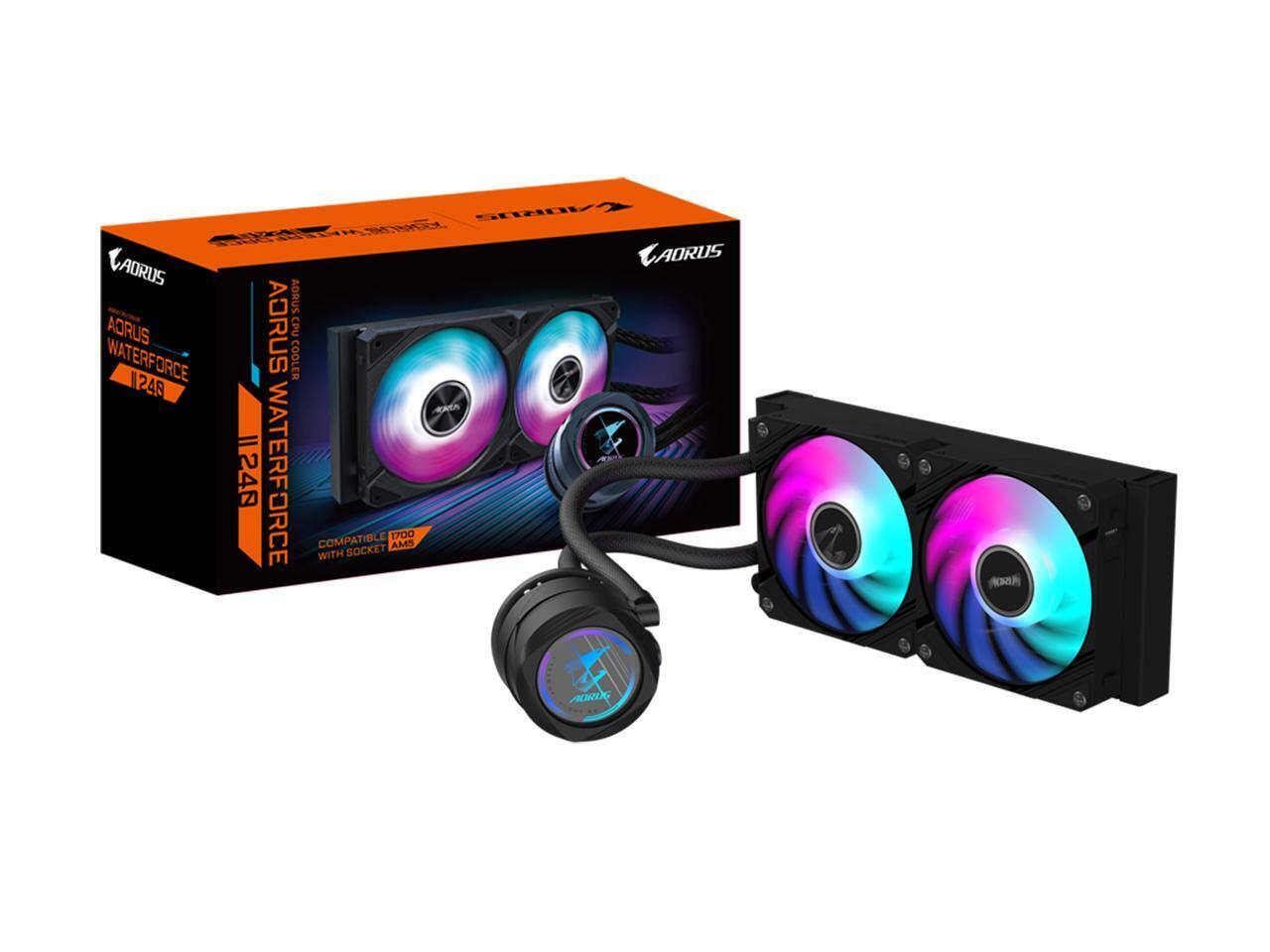 Alt View 4. GIGABYTE - AORUS WATERFORCE II 240 Liquid CPU Cooler, 240mm Radiator, 2x 120mm ARGB Fans, Intel LGA1700/1851 & AMD AM5 - ARGB.