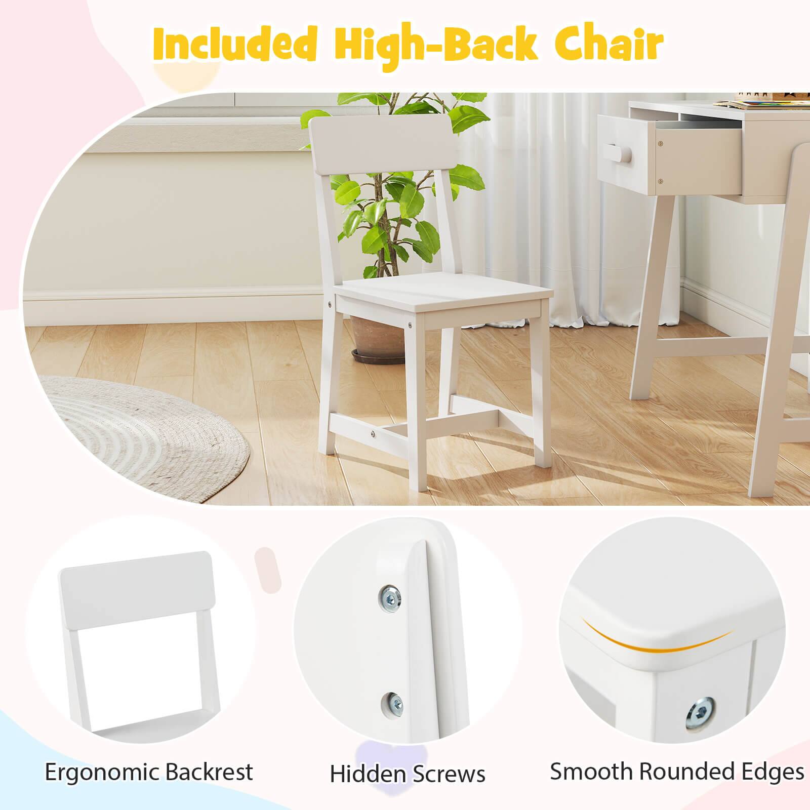 Included High-Back Chair Ergonomic Backrest Hidden Screws Smooth Rounded Edges