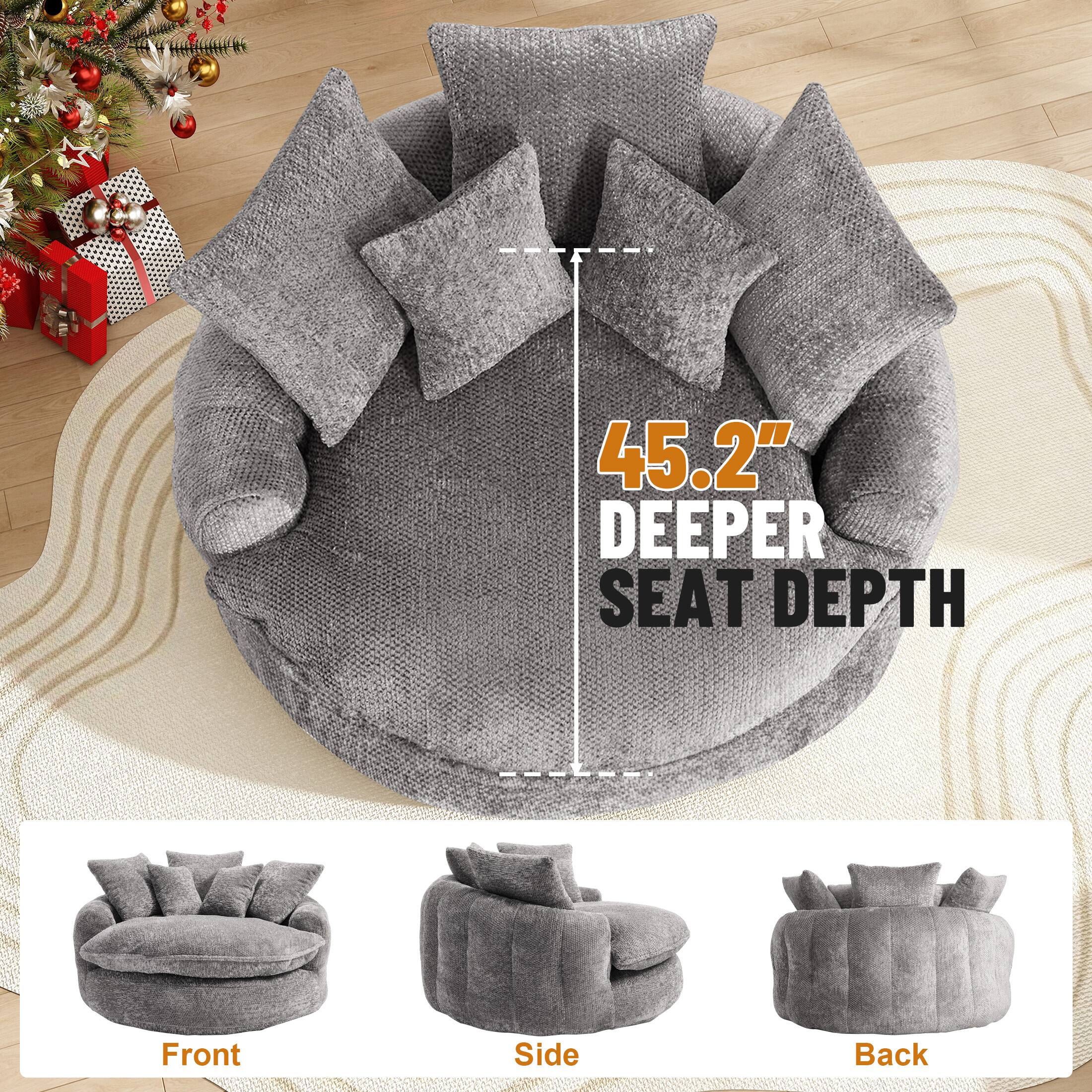 45.2" Deeper Seat Depth  
Front Side Back