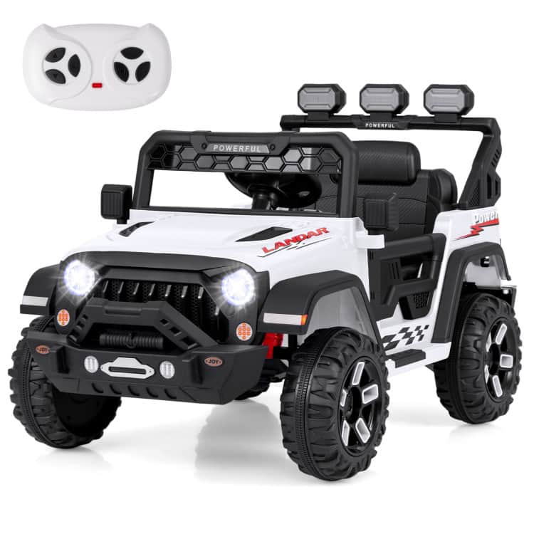 SlickBlue - 12V Kids Electric Ride-On Truck with Remote Control and Music - White