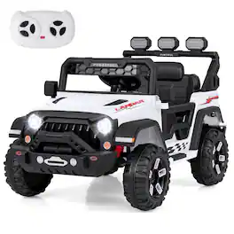 SlickBlue - 12V Kids Electric Ride-On Truck with Remote Control and Music - White