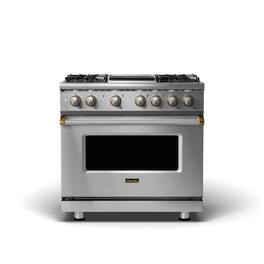 Viking - 5-Series 5.6 Cu. Ft. Self-Cleaning Freestanding Dual Fuel Convection Range - Stainless with Brushed Brass Accents