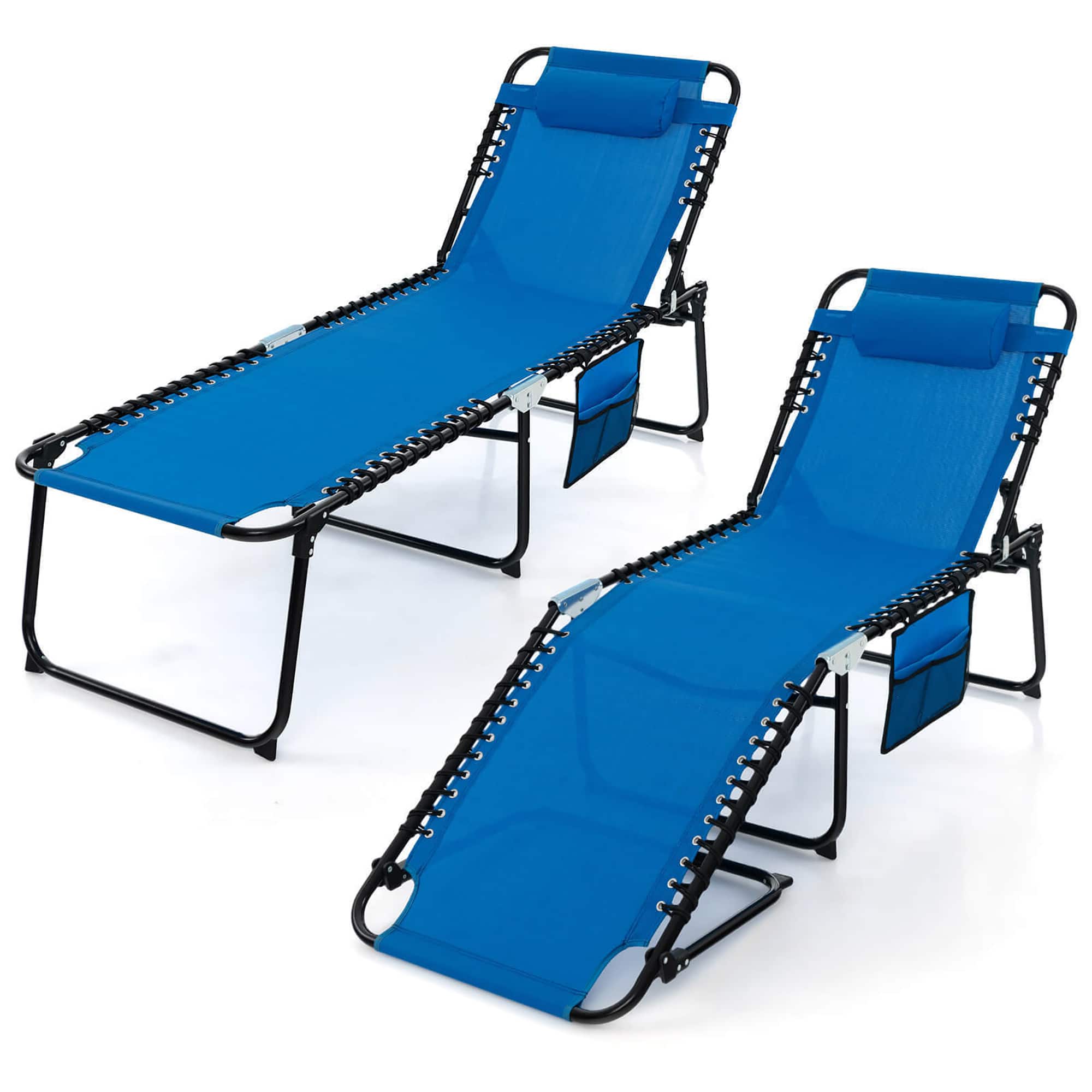 Gymax - 2 PCS Folding Chaise Lounge Portable Lay Flat Reclining Chair w/ 4-Level Backrest Side Pocket - Navy price history on PriceWatchPro