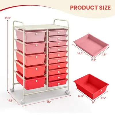 RELAX4LIFE 20 Drawers Storage Cart W/Rolling Wheels Semi-Transparent
