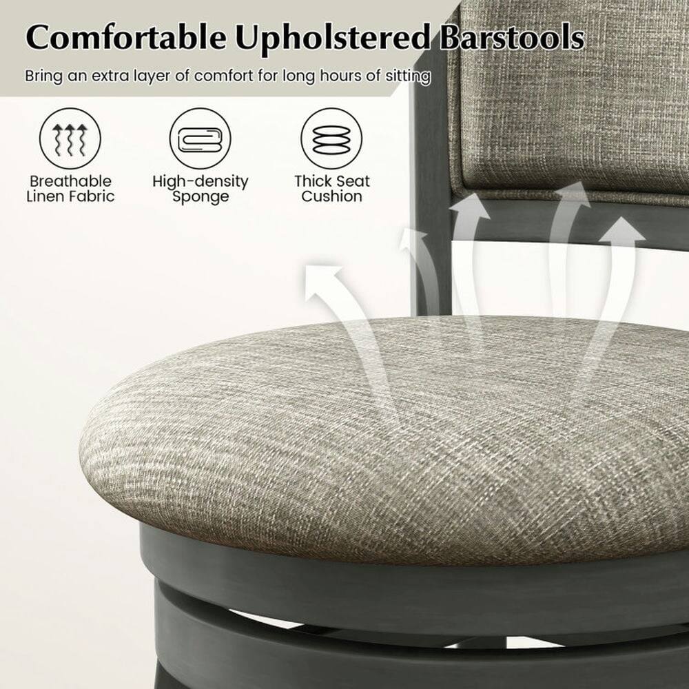 Comfortable Upholstered Barstools  
Bring an extra layer of comfort for long hours of sitting  

- Breathable Linen Fabric  
- High-density Sponge  
- Thick Seat Cushion