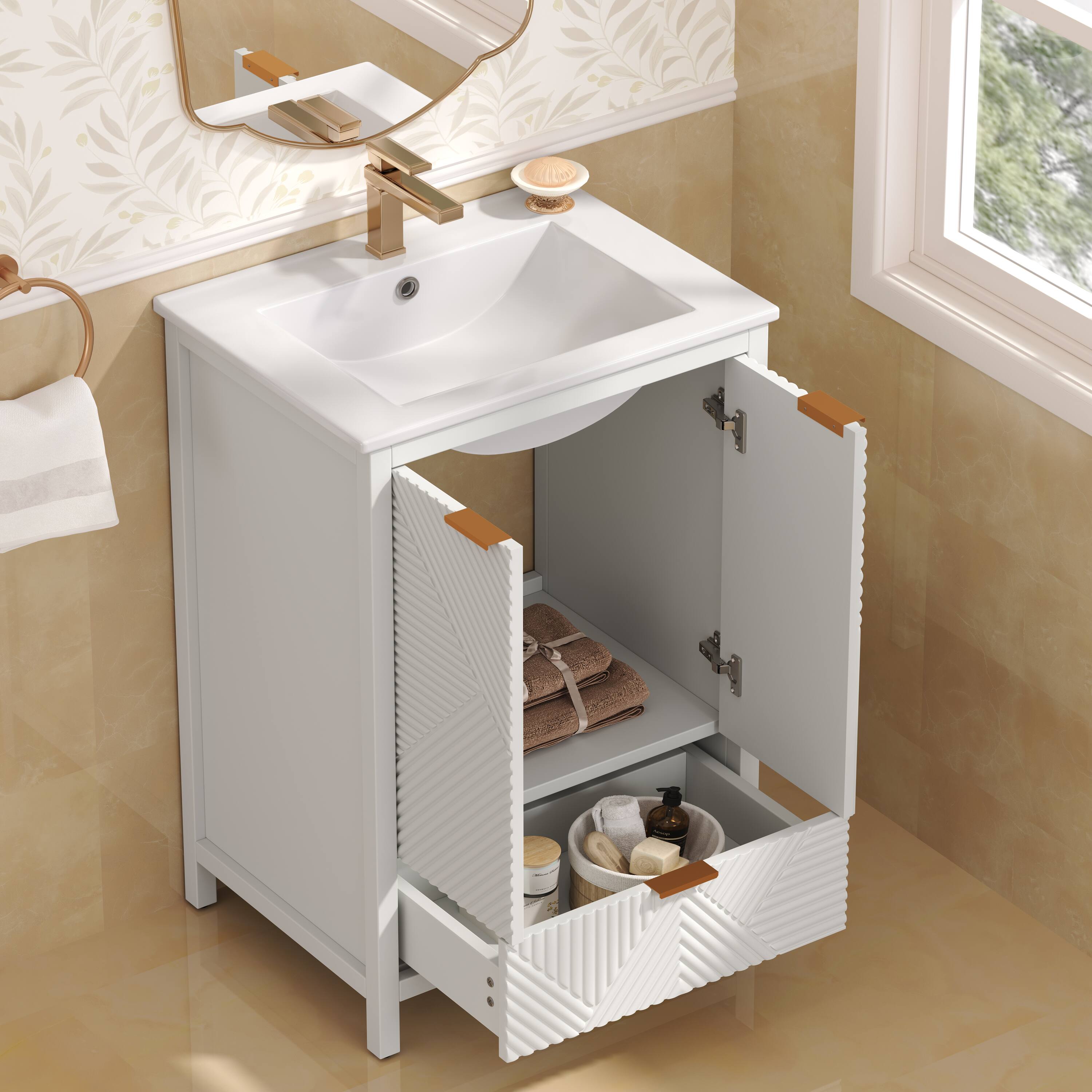 Alt View 2. Loheer - 2.02 ft Bathroom Vanity with Ceramic Sink and Single Faucet Hole - White.