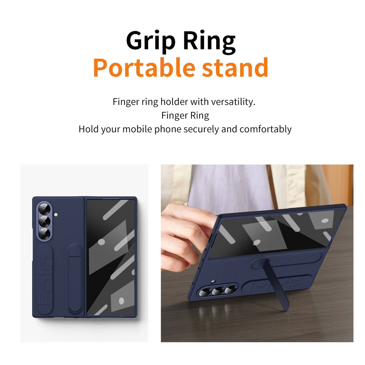 Grip Ring Portable stand

Finger ring holder with versatility.  
Finger Ring  
Hold your mobile phone securely and comfortably