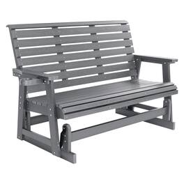 Fortune Candy - HIPS Outdoor Glider Bench w/Cup Holders, Porch Glider w/High Back & Deep Contoured Seat, for Garden Yard - Gray