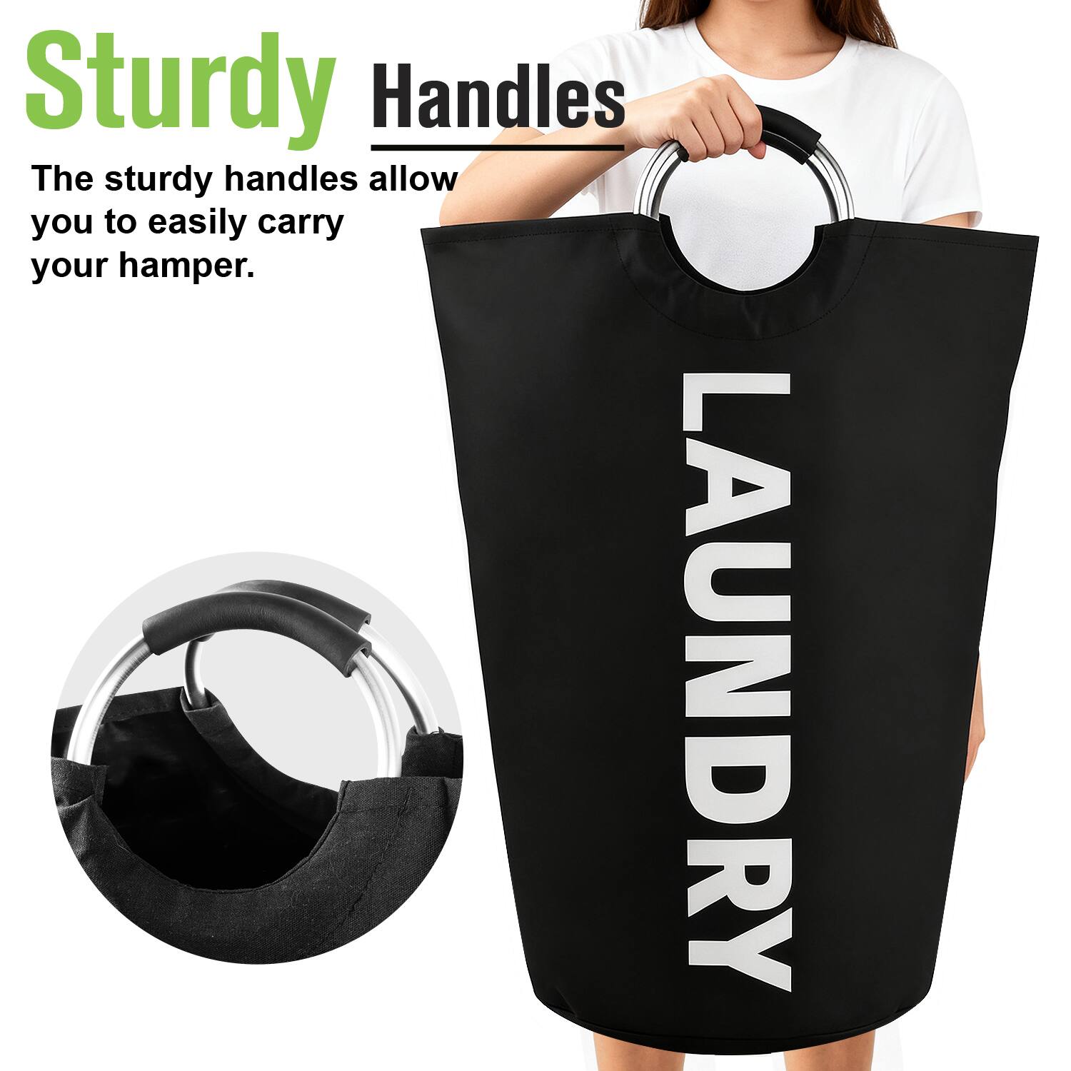 Garnen Large Laundry Basket Bag, 90L Collapsible Heavy Duty