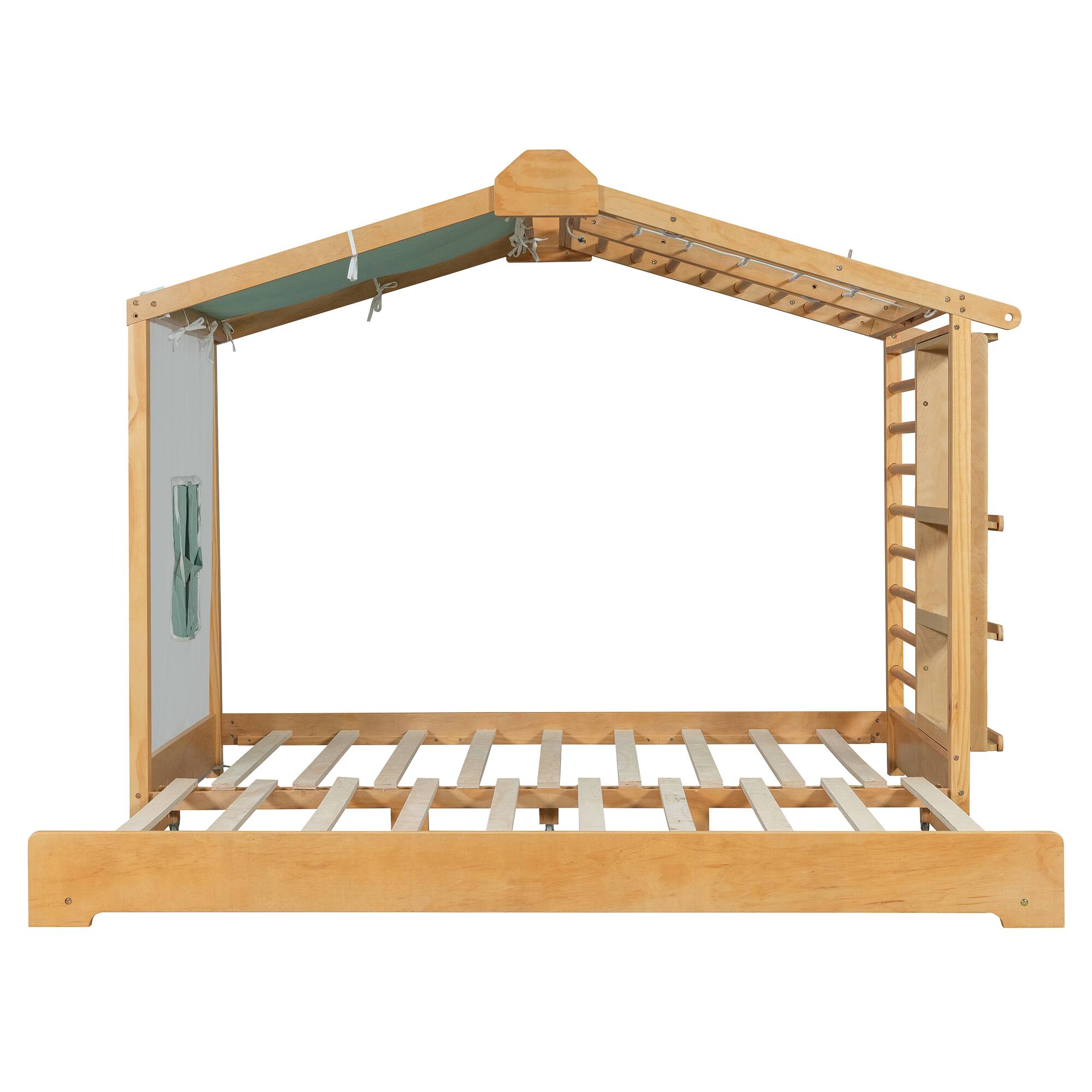 Alt View 1. Anysun - Twin Size House Bed with Twin Size Trundle and Side Shelves - Natural.