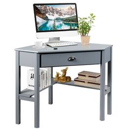Gymax - Corner Computer Desk Laptop Writing Table Workstation W/ Drawer & Shelves - Gray