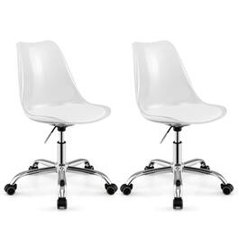 Costway - 2 PCS Desk Chair with Swivel Seat & Soft PU Leather Cushion Universal Wheels - Clear