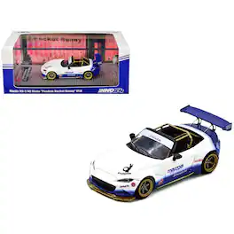 Mazda MX-5 ND Miata "Pandem Rocket Bunny" V1.0 White and Blue 1/64 Diecast Model Car by Inno Models